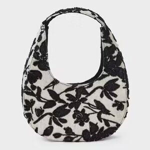 NWT A New Day Target Beaded Embroidered Crescent Mini Black Bag Floral Canvas